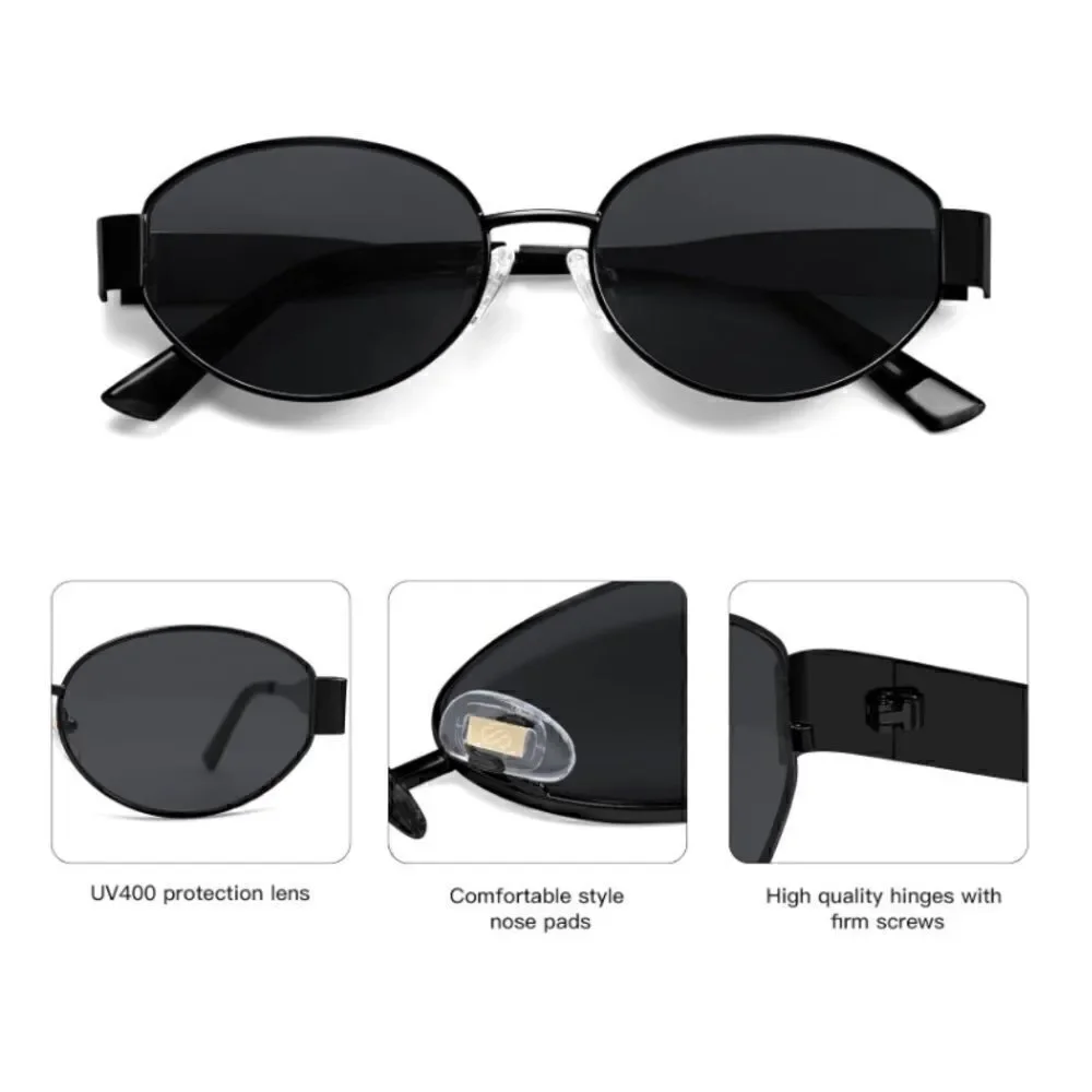 Black Retro Oval Sunglasses